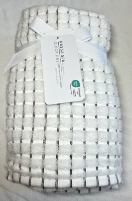 KASSA SPA HAND TOWELS (2) QUICK DRY WHITE BLACK STRIPES BLOCKS 100% COTTON NIP - Image 1 of 3