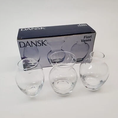 Nuevo juego de 3 jarrones DANSK Fiori de vidrio transparente nuevo en caja original Foto 1 de 4