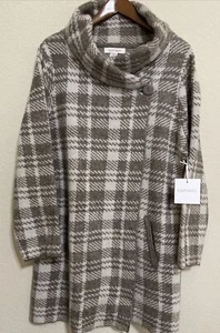 NEU MIT ETIKETT! Ellen Tracy taupe & creme karierter Cardigan Pullover ~ Damengröße 1X - Bild 1 von 12