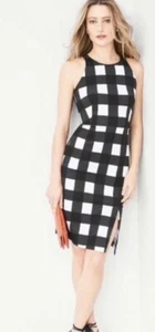 Vestido a cuadros Banana Republic talla 12 nuevo con etiquetas blanco y negro con cremallera carrera $128 - Imagen 1 de 6