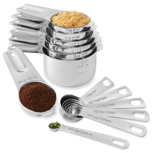 13 PC Stainless Steel Measuring Cup Spoon Set Kitchen Dry Liquid Baking Cooking - Picture 1 of 5