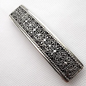 Vintage Plastic Silver Rectangle (Signed DC) 3-3/8" x 3/4" Hair Barrette Clip - Picture 1 of 9