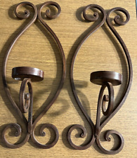 Vintage Set Of 2 Cast Iron Wall Hanging Candle Sconces Rustic Large