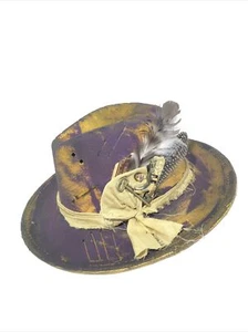 Tazzle’s 1of1 Women’s Custom Western Fedora Hat-Purple & Gold Felt, Gold Boot. - Picture 1 of 20