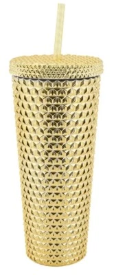 Vaso de pared doble iridiscente acrílico 26 onzas Holiday Time, taza dorada con pajita Foto 1 de 4