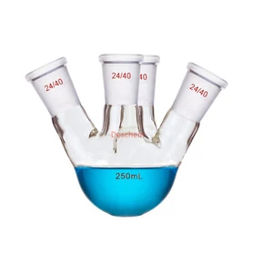 250ml 24/40 4-Neck Glass Flask Round Bottom Four Necks Lab Boiling Bottle - Picture 1 of 2