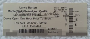 Lance Burton used magic show ticket Aug. 20, 2009, Monte Carlo Resort and Casino - Picture 1 of 2