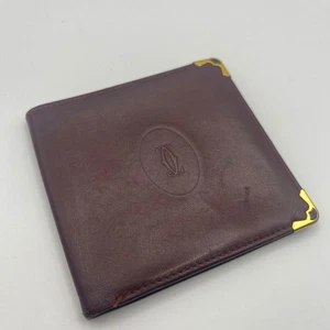 Cartier Leather Bifold Wallet Must de Line Black Burgundy From JAPAN - Picture 1 of 24