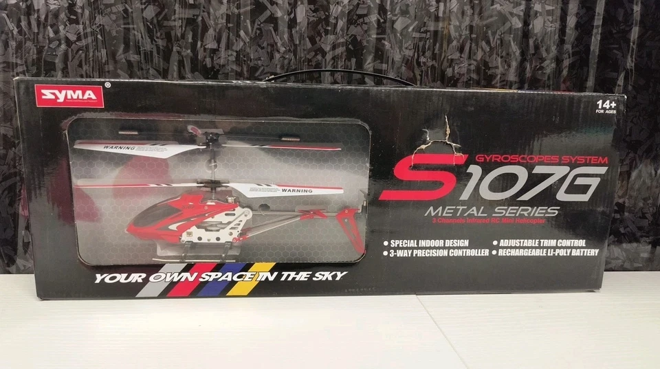 Syma S107 3 Channel RC Helicopter with Gyro, Red/White (NEW Sealed) DMG BOX  - Image 1 of 4
