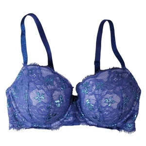 Victoria's Secret Lined Demi Underwire Bra Purple 32DD Sparkle Lace Dream Angels - Picture 1 of 9