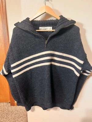 Aran Crafts Grey White Striped 1/4 Zip Wool Sweater Ireland Mens Size Large - Image 1 of 4
