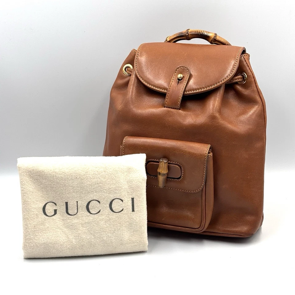 Mochila Gucci Cuero Bambú Marrón Auténtica Foto 1 de 4