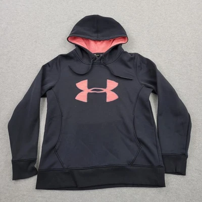 Sudadera con Capucha Under Armour Mujer Mediana Suelta Negra Bordada Bolsillos Pullover Foto 1 de 4