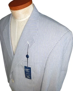 Stafford Seersucker Sport Coat Blazer Single Vent Cotton 44R Blue White Stripes - Picture 1 of 15