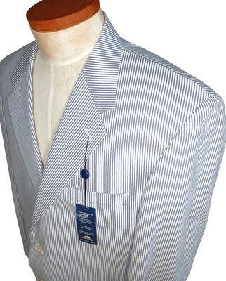 Stafford Seersucker Sport Coat Blazer Single Vent Cotton 44R Blue White Stripes - Image 1 of 4