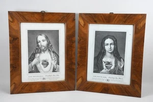 F74S02- 2x Biedermeier Rahmen mit Lithografie Sacre Coeur Maria Jesus 19.Jh - Bild 1 von 12