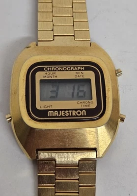 Vintage Majestron Digital Chronograph LCD Mens Gold Tone Watch Runs  - Image 1 of 4