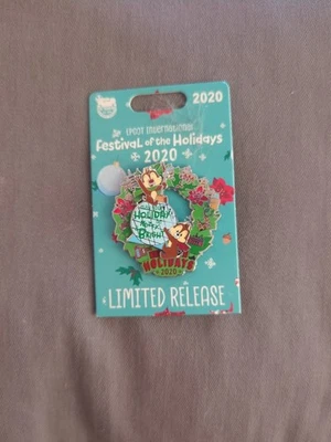 Prendedor de los parques de Disney 2020 Epcot Festival of the Holidays Chip & Dale Wreath LR nuevo Foto 1 de 4