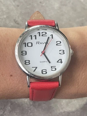 Ravel WATCH Easy Fasten Sports Red Leather Strap Women's T2821 Vintage 341 - Image 1 of 4