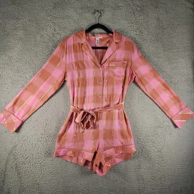 Victorias Secret Romper Womens S Pink Plaid Metallic Pajamia Jumpsuit Barbiecore - Image 1 of 4