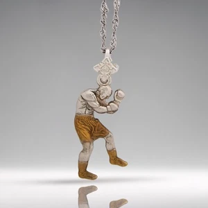 Boxing Pendant Necklace in 925 Silver Gold Plated - Stylish Mens Jewelry Gift - Picture 1 of 14