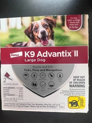 K9 Advantix II Flea and Tick Prevention for Large Dogs 21-55 lbs 2 Doses #0716 - Image 1 of 2
