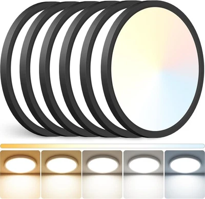 6 Pack 12 Inch 5CCT LED Ceiling Light Flush Mount Dimmable Fixture Black 2880LM - Image 1 of 4