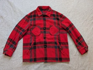 Vintage Field & Stream Wool Jacket Mens 42 Red Buffalo Plaid Mackinaw Cruiser - Picture 1 of 17