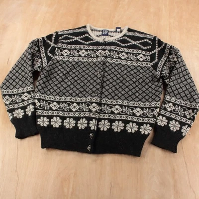 De colección Años 90 GAP Nordic Fair Isle Lana Metal Botón Cárdigan Suéter Etiqueta MEDIANA Foto 1 de 4