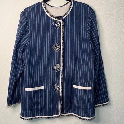 Elegant Blue Striped Women's Blazer - Image 1 of 4