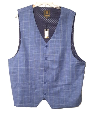 FX Fusion Mens Vest XXL Mens Blue Plaid Button Up Business Career Church - Image 1 of 4