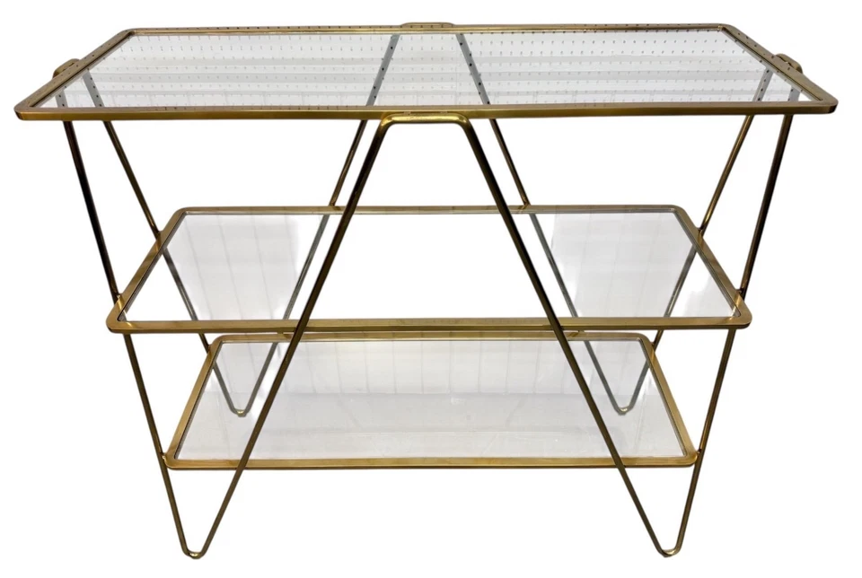 Horquilla italiana posmoderna de latón y vidrio Etagere Foto 1 de 4