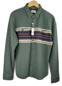 Camisa de sarga elástica Pacifica de capa marina para hombre verde mediana multi rayas - Nueva con etiquetas - Imagen 1 de 10