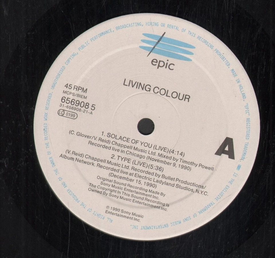 Living Colour Solace of You 12" vinyl Netherlands Epic 1991 live issue info - Image 1 of 1