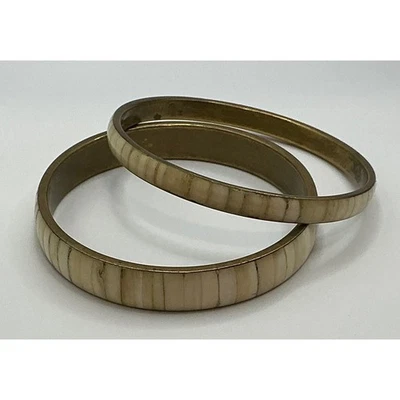 Conjunto de 2 pulseiras vintage de bronze com incrustação de pedra natural - Imagem 1 de 3