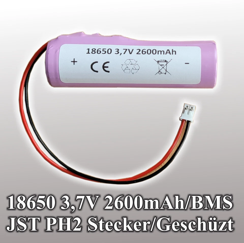 1S1P Akku-Pack 3.7V 2600mAh Li-Ion mit JST-PH 2 Stecker BMS Board Ersatzakku - Bild 1 von 2