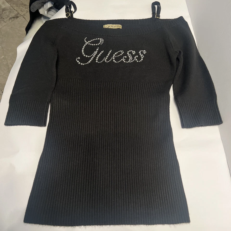 Guess Women’s Off The Shoulder Sweater Top Size L Black Color - Image 1 of 4