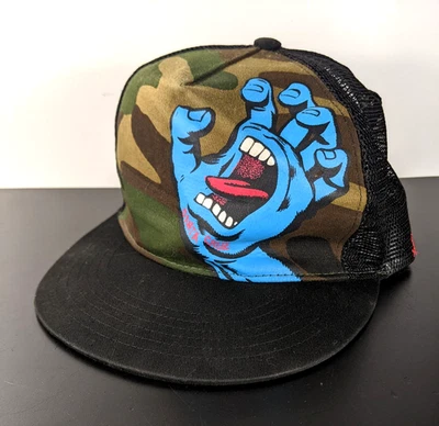 Sombrero de camionero SANTA CRUZ Screaming Hand logotipo grande camuflaje en malla negra Snapback Foto 1 de 4