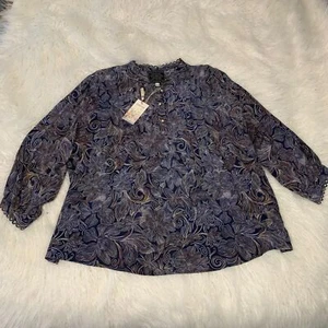NWT Johnny Was Jade Paisley Floral Venus Peasant Top Silk Shirt L $388 - Picture 1 of 12