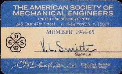 American Society Mechanical Engineers Membership Card ASME Library New York 1965 - Image 1 of 2