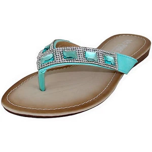 New women's shoes low heel summer t strap slip on rhinestones sandals blue - Picture 1 of 4