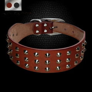 Spiked Studded PU Leather Dog Collar Pit Bull BLACK FOR LARGE BREEDS Heavy Duty - Picture 1 of 14
