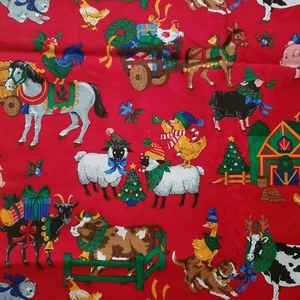 Pillowcase Cranston VIP Christmas Farm Animals Red Cotton 21"x34" handmade - Picture 1 of 4