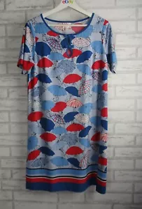 Leona Edmiston Ruby women's umbrella print shift dress blue red 2 short sleeve - Picture 1 of 9
