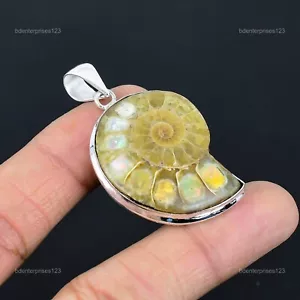 Valentinstag Sale Natürlicher Äthiopischer Opal In Ammonit Fossil Neu Anhänger 925 Silber - Bild 1 von 6