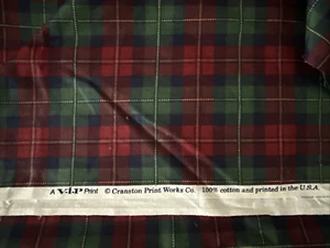 VIP Cranston 6.5 Yds Burgandy Green Gold Plaid Fabric 100% cotton Christmas - Picture 1 of 7