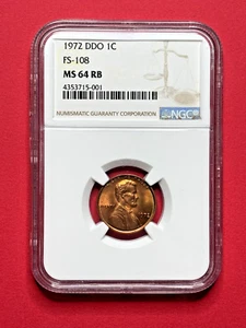 1972-P Lincoln Cent Doubled Die Obverse NGC MS64 RB  NGC cert - Picture 1 of 2