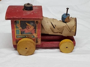 1955-56 Fisher-Price Toys 616 Wooden Chuggy Pop-Up Pull Train 7" x 4" As Is - Picture 1 of 13