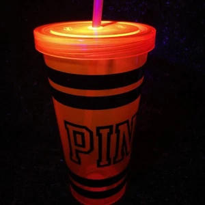 Victorias Secret VS Pink Cup Reusable Neon Pink Drink Cup WITH Straw Lg Discon - Picture 1 of 20