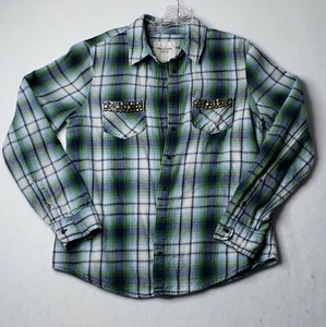 Abercrombie Fitch Womens Flannel Button Up Shirt Size Lg Stud Pocket - Picture 1 of 4